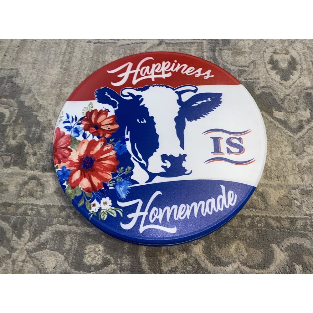 New‎ Pioneer Woman Metal Painted "Happiness IS Homemade" 14" Sign Cow Jar Lid